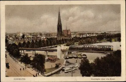 Ak Hamburg Mitte Altstadt, Hochbahn über die Alster