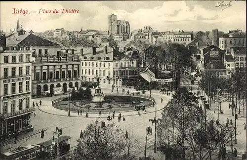 Ak Liège Lüttich Wallonien, Place du Theatre, Statue