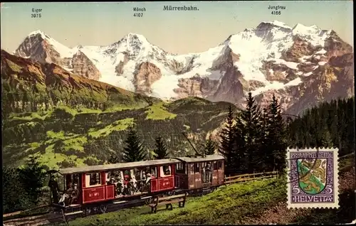 Ak Kanton Bern, Eiger, Mönch, Jungfrau, Mürrenbahn