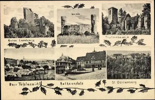 Ak Barr Elsass Bas Rhin, Ruine Landsberg, St. Odilienberg, Rathausplatz, Panorama