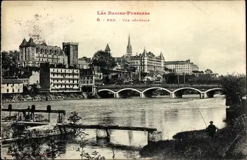 Ak Pau Pyrénées-Atlantiques, Gesamtansicht mit Brücke