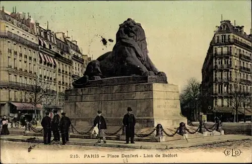 Ak Paris XIV Observatoire, Montparnasse, Place d'Enfert, Place Denfert-Rochereau, Lion de Belfort
