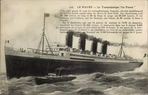 Ak Le Havre Seine-Maritime, CGT French Line, Transatlantique, Paquebot La France
