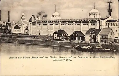 Ak Düsseldorf am Rhein, Industrie und Gewerbeausstellung 1902, Bauten der Firma Krupp