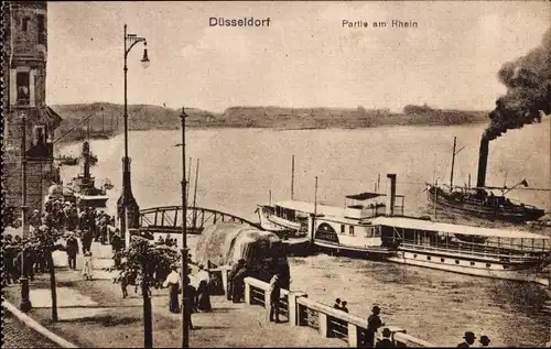 Ak Düsseldorf am Rhein, Partie am Rhein, Salondampfer