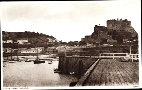 Ak Gorey Kanalinsel Jersey, Harbour, Mont Orgueil Castle