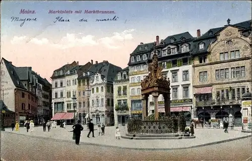 Ak Mainz am Rhein, Marktplatz mit Marktbrunnen