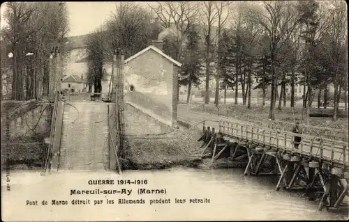 Ak Mareuil sur Ay Marne, Pont de Marne, Kriegszerstörung 1. WK