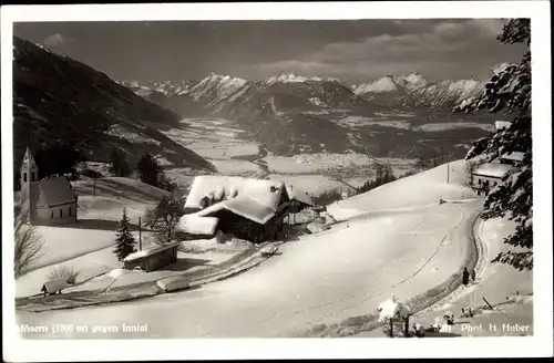Ak Mösern Telfs in Tirol, gegen Inntal, Winter