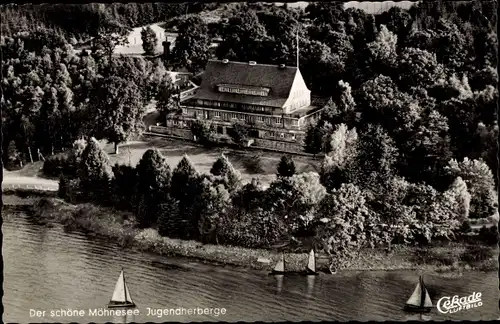 Ak Möhnesee in Westfalen, Jugendherberge, Luftbild