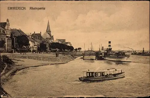 Ak Emmerich am Niederrhein, Rheinpartie, Boote am Anleger