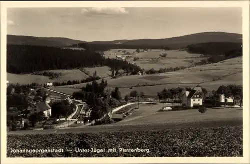 Ak Unterjugel Jugel Johanngeorgenstadt im Erzgebirge, Teilansicht mit Plattenberg