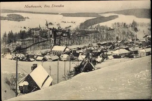 Ak Neuhausen im Erzgebirge, Teilansicht im Winter