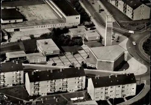 Ak Buchheim Mülheim Köln am Rhein, Evang. Gemeindezentrum, Kreuzkirche, Fliegeraufnahme