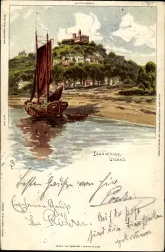 Künstler Litho Biese, C., Hamburg Blankenese, Süllberg, Strand, Segelboot