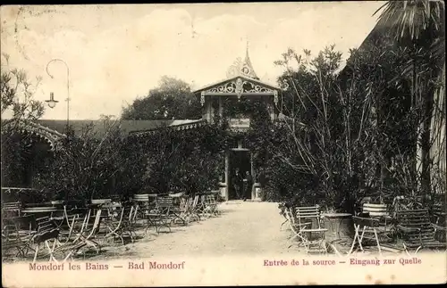 Ak Mondorf les Bains Bad Mondorf Luxemburg, Eingang zur Quelle