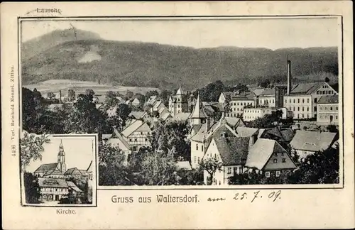 Ak Waltersdorf (Amtsh. Zittau) Großschönau in der Oberlausitz, Gesamtansicht, Kirche