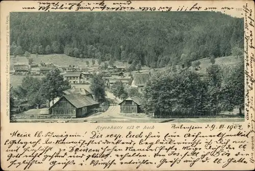 Ak Regenhütte Bayerisch Eisenstein in Niederbayern, Totalansicht