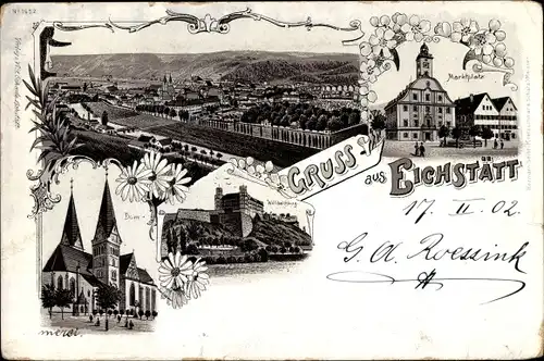 Litho Eichstätt in Oberbayern, Dom, Marktplatz, Totalansicht