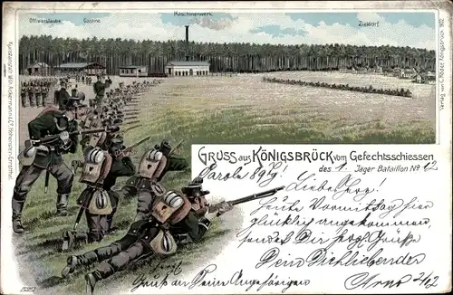 Litho Königsbrück in der Oberlausitz, Gefechtschießen des 1. Jäger-Bataillon Nr. 12, Maschinenwerk