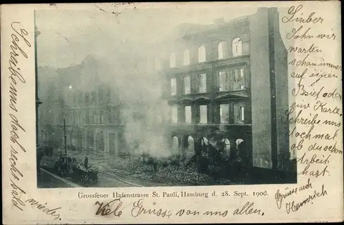 Ak Hamburg Mitte St. Pauli, Großfeuer Hafenstraße, 1900