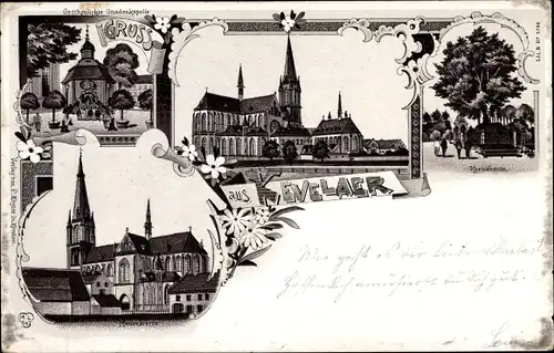 Litho Kevelaer am Niederrhein, Gnadenkapelle, Kreuzbaum