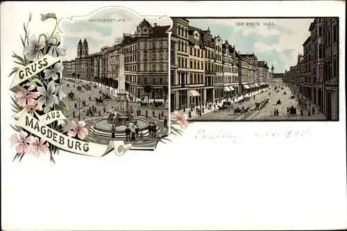 Litho Magdeburg an der Elbe, Hasselbachplatz, Der Breite Weg