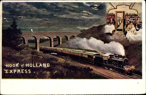 Ak Britische Eisenbahn, Hook of Holland Express, Dampflok, Innenansicht