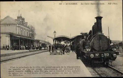 Ak Auxerre Yonne, La Gare Saint Gervais, Französische Eisenbahn No 901