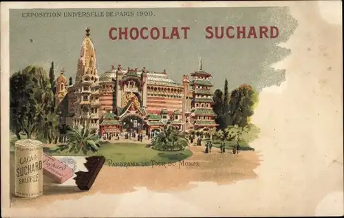 Litho Paris, Exposition Universelle de 1900, Panorama du Tour du Monde, Chocolat Suchard