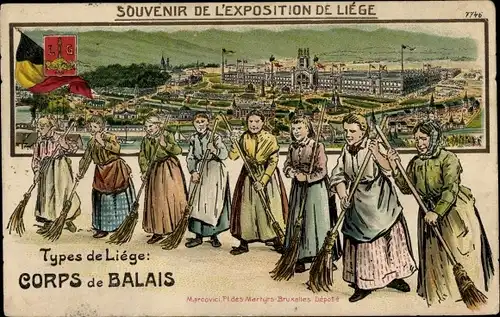 Präge Litho Exposition de Liege, Types de Liege, Corps de Balais, Frauen mit Besen