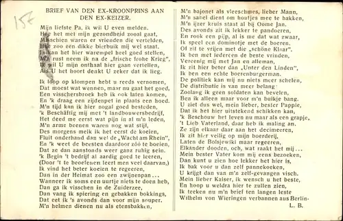 Ak Kronprinz Wilhelm von Preußen im Exil Wieringen 1919, Brief an den Kaiser