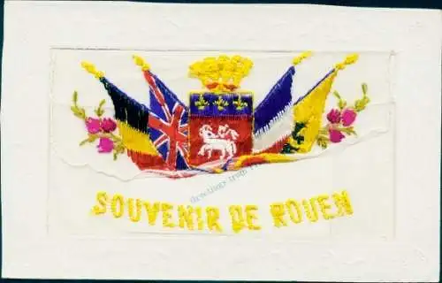 Stoff Wappen Ak Rouen Seine Maritime, Blumen, Belgien, Großbritannien