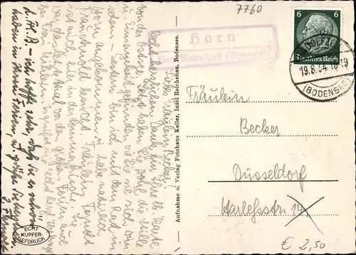 Ak Landpoststempel Baden Württemberg, Horn über Radolfzell Bodensee