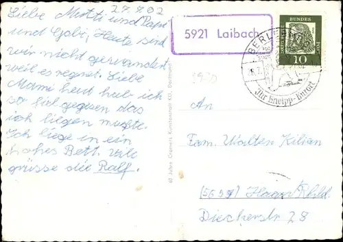 Ak Landpoststempel 5921 Laibach Bad Berleburg