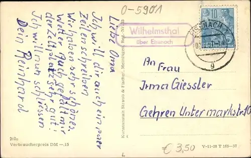 Ak Landpoststempel Wilhelmsthal über Eisenach