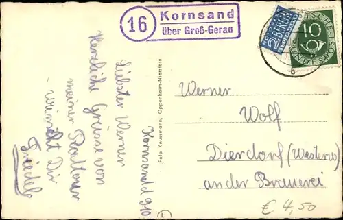 Ak Landpoststempel 16 Kornsand über Groß Gerau