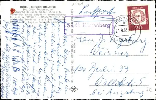 Ak Landpoststempel 5441 Kürrenberg