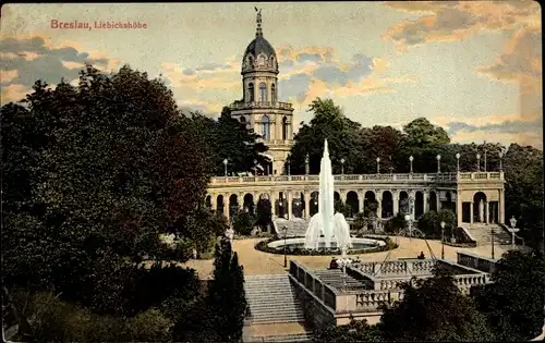 Ak Wrocław Breslau Schlesien, Liebichshöhe, Springbrunnen