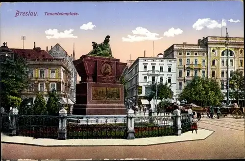 Ak Wrocław Breslau Schlesien, Tauentzienplatz, Plac Kościuszki, Tauentziendenkmal
