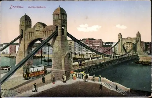 Ak Wrocław Breslau Schlesien, Ansicht der Kaiserbrücke, Most Grunwaldzki