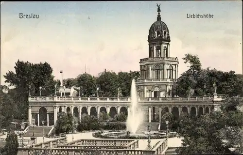 Ak Wrocław Breslau Schlesien, Liebichshöhe, Springbrunnen