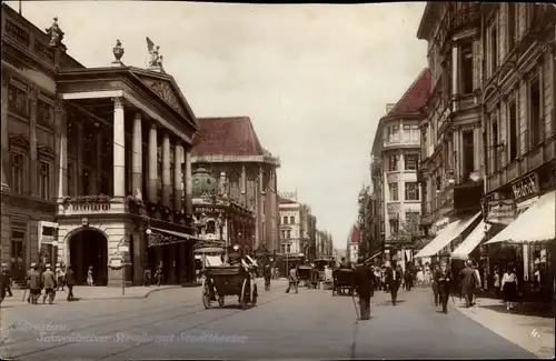 Ak Wrocław Breslau Schlesien, Schweidnitzer Straße mit Stadttheater