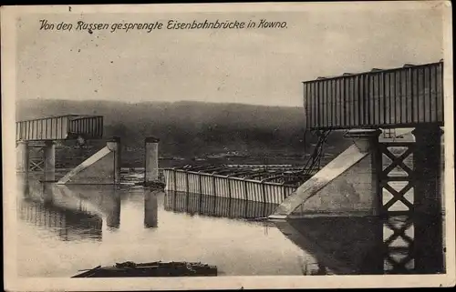 Ak Kaunas Kowno Kauen Litauen, Von den Russen gesprengte Eisenbahnbrücke, Kriegszerstörungen, I WK