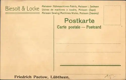 Litho Biesolt und Locke, Afrana Nähmaschine, Meissner Nähmaschinenfabrik, Zwerge, Reklame