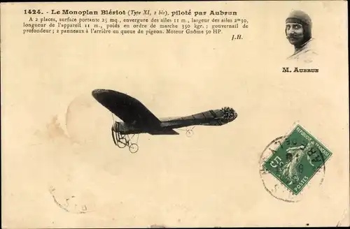 Ak Flugzeug, Le Monoplan Bleriot, pilote par Aubrun