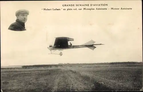 Ak Grande Semaine d'Aviation, Hubert Letham sur Monoplan Antoinette, Moteur Antoinette