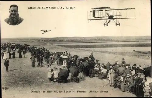Ak Flugzeug, Grande Semaine d'Aviation, Dickson en plein vol, sur Biplan H. Farman