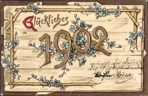 Präge Ak Glückwunsch Neujahr, Jahreszahl 1902, Vergissmeinnicht
