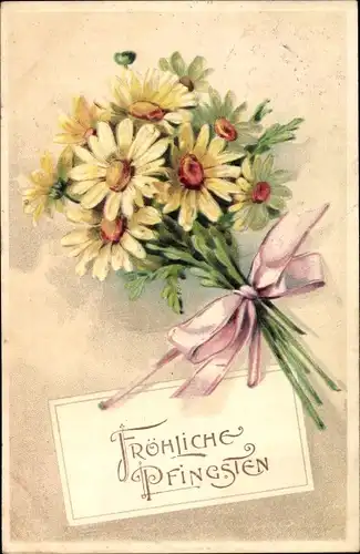 Präge Ak Glückwunsch Pfingsten, Margeriten, Blumenstrauß